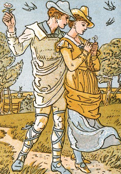"It was a Lover and his Lass", laulukuvitus teoksesta "Pan-Pipes", Vanhojen laulujen kirja, vastikään sovitettu ja säestettynä Theo. Marzials, julkaissut Lontoossa George Routledge und Sons, 1884 ( tekijältä Walter Crane